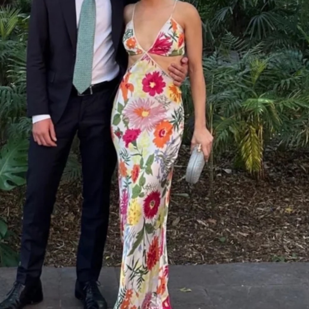 NWT Reformation Poppies Silk Maxi Dress - Fabrizia Pink Floral Vacation